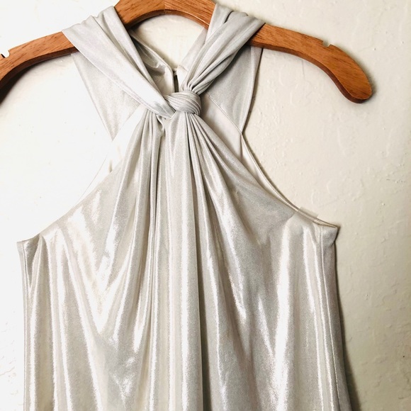 NEW Halston Heritage Knot Drape Neck short dress in Pale Gold size X-Small - Picture 3 of 14